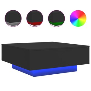 vidaXL Table basse avec lumières LED noir 80x80x31 cm