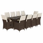 vidaXL Ensemble de bistro de jardin 11 Pièces coussins marron poly rotin