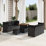 Canapé de jardin 9 pièces avec coussins Noir Rotin poly Acacia