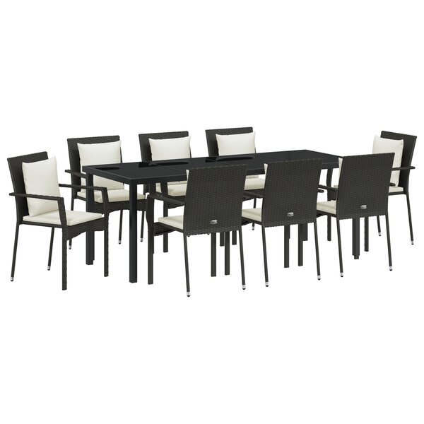vidaXL Ensemble de salle à manger de jardin 9 pièces avec coussins Noir Poly Rattan