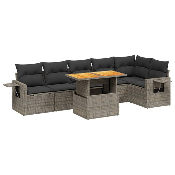 vidaXL Salon de jardin avec coussins 7 Pièces gris résine tressée