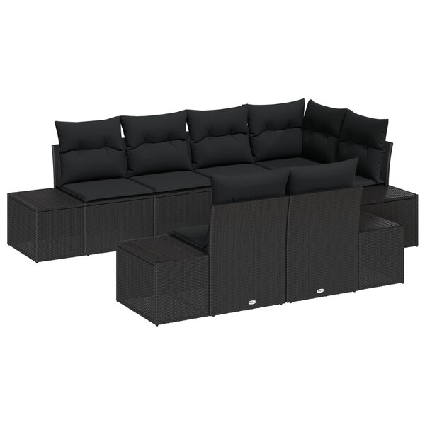 vidaXL Canapé de jardin 7 pièces avec coussins en rotin noir synthétique