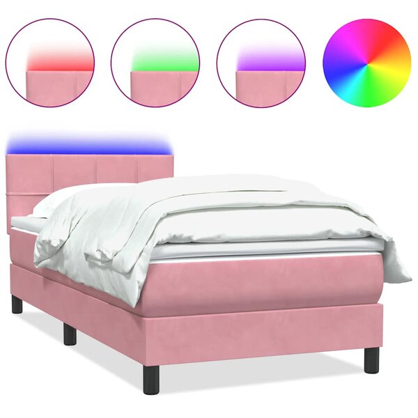 vidaXL Sommier à lattes de lit avec matelas et LED rose 80x220 cm velours