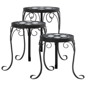 vidaXL Supports pour plantes 3 Pièces noir et blanc céramique