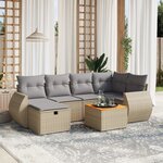 vidaXL Salon de jardin avec coussins 7Pièces mélange beige résine tressée