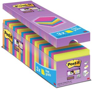Lot de 24 Blocs de Notes Repositionnables Super Sticky 76 x 76 mm Néon POST-IT