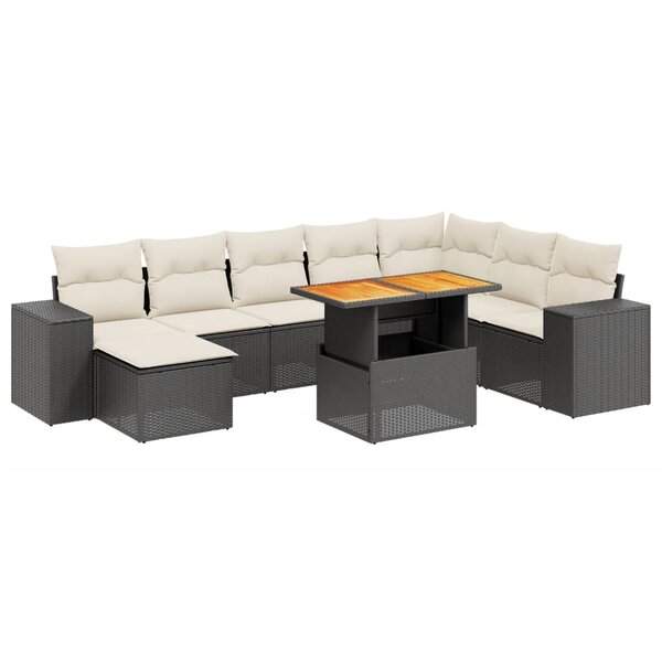 vidaXL Salon de jardin 9 Pièces avec coussins noir résine tressée