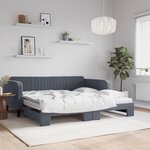 vidaXL Lit de jour et gigogne et matelas gris foncé 100x200 cm velours