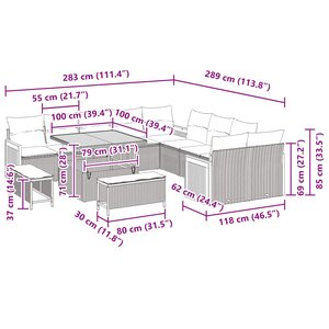 vidaXL Ensemble de canapé de jardin avec coussin 17 Pièces Noir polyrotin