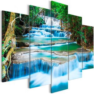 Tableau - waterfall in kanchanaburi (5 parts) wide l x h en cm 225x100