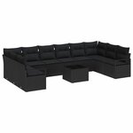 vidaXL Ensemble de canapé de jardin avec coussin 11 Pièces Noir