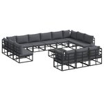 vidaXL Ensemble de canapé de jardin avec coussin 14 Pièces Noir Aluminium