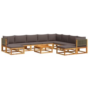 vidaXL Ensemble de canapés de jardin 11 pièces avec coussins en bois d'acacia et rotin