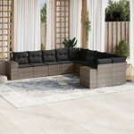 vidaXL Salon de jardin avec coussins 10 Pièces gris résine tressée