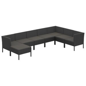 vidaXL Salon de jardin 8 Pièces avec coussins résine tressée noir