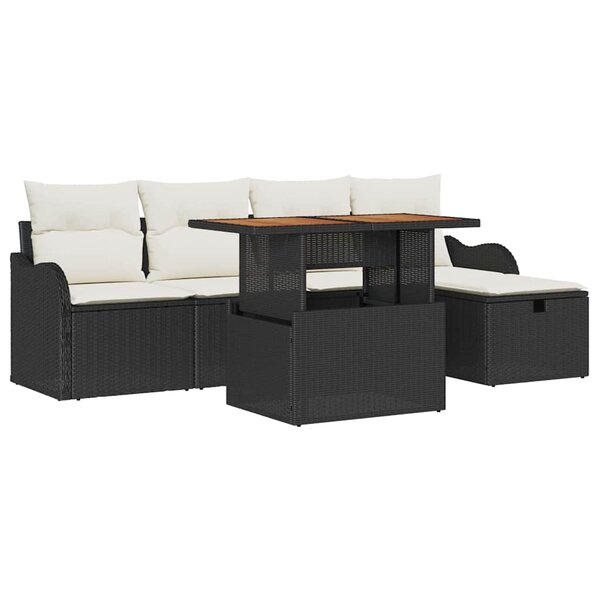 vidaXL Ensemble de canapé de jardin avec coussin 6 Pièces Noir Poly rotin