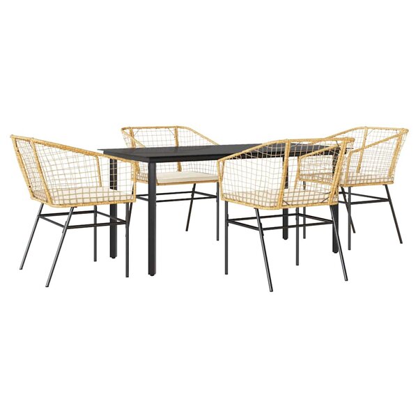 vidaXL Ensemble à manger jardin coussins 5Pièces marron poly rotin verre