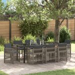 vidaXL Ensemble de salle à manger de jardin 9 pièces avec coussins Gris Poly Rattan