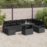 vidaXL Canapé de jardin 9 pièces avec coussins en poly rattan noir