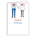 69-4510 Carte Madame Monsieur Mr & Mrs Félicitations Couple Amoureux Cœurs Rouges Marinière Clichés élégance française Illustration French Love - Avec Enveloppe Format 12x17cm - Fabrication française