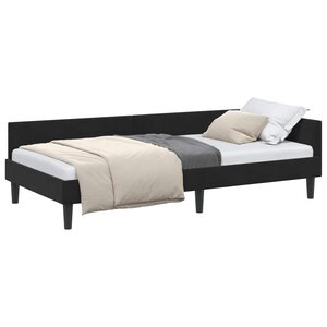 vidaXL Cadre de lit d'angle Noir 90 cm x 190 cm VeloursetContreplaqué