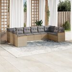 vidaXL Salon de jardin avec coussins 10 Pièces beige résine tressée