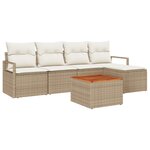 Ensemble de canapé de jardin 6 pièces avec coussins beige en rotin acacia