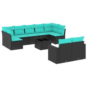 vidaXL Salon de jardin 10 Pièces avec coussins noir résine tressée