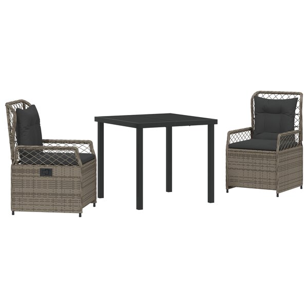 vidaXL Ensemble de repas de jardin 3 pièces gris poly rattan
