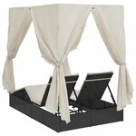 vidaXL Transat double avec toit Noir 205 x 129 x 200 cm Rattan PE
