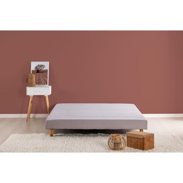 Sommier tapissier à lattes 140 x 190 cm - Bois massif gris + Pieds