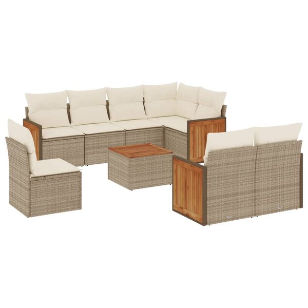 vidaXL Salon de jardin avec coussins 9 Pièces beige résine tressée