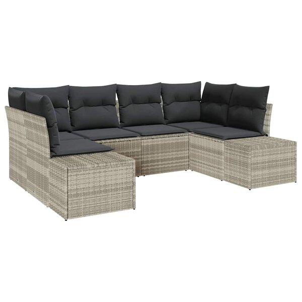 vidaXL Set de canapé de jardin 6 pièces avec coussins gris clair en rotin synthétique