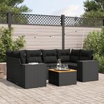 vidaXL Salon de jardin 7 Pièces avec coussins noir résine tressée
