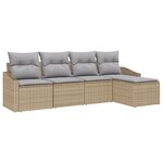 vidaXL Ensemble de Canapé de Jardin 5 Pièces avec Coussins Beige Poly Rotin