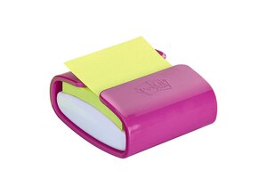 Dévidoir z-notes Super Sticky PRO Fuchsia + 1 bloc vert néon 76x76 mm 90 feuilles POST-IT