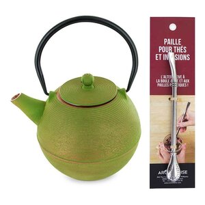 Théière en fonte Ming + paille inox avec filtre