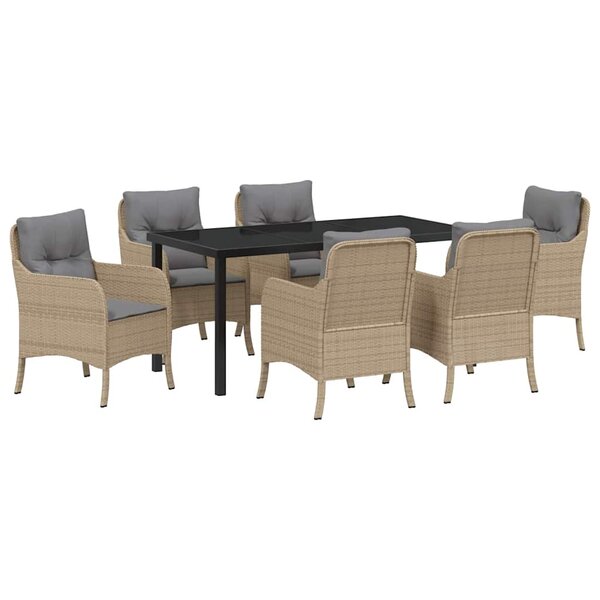 vidaXL Ensemble de salle à manger pour jardin 7 Pièces Beige polyrotin