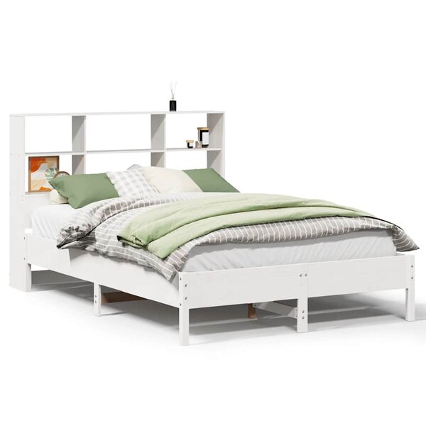 vidaXL Lit bibliothèque sans matelas blanc 140x190 cm bois pin massif