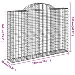vidaXL Paniers à gabions arqués 4 Pièces 200x30x140/160 cm Fer galvanisé