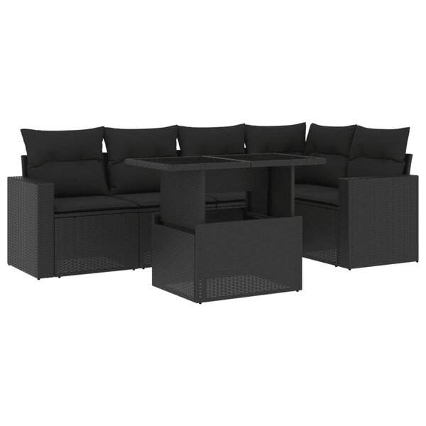 vidaXL Salon de jardin 6 Pièces avec coussins noir résine tressée