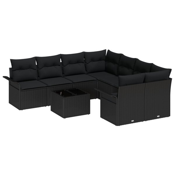 vidaXL Ensemble de Canapés de Jardin 9 Pièces avec Coussins Noir Poly Rattan