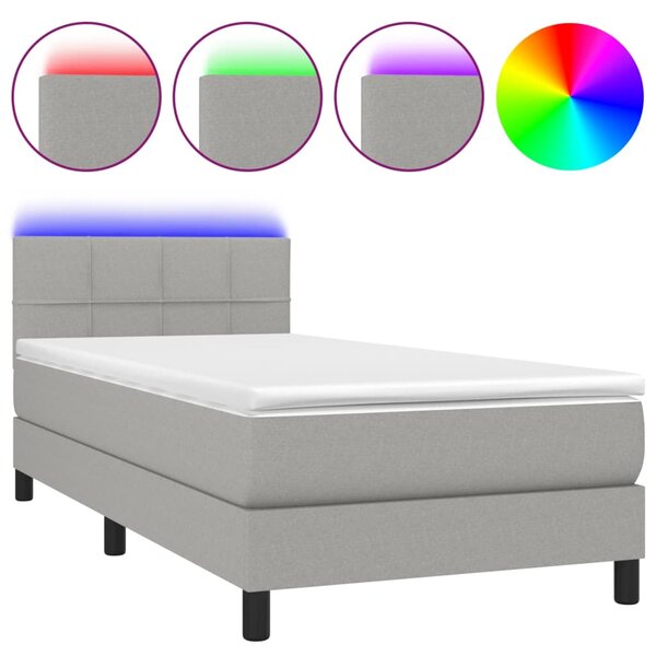 vidaXL Sommier à lattes de lit avec matelas et LED Gris clair 90x200cm
