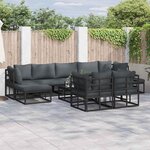 vidaXL Ensemble de canapé de jardin avec coussin 9 Pièces Noir Aluminium