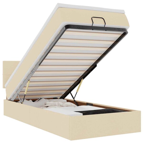 vidaXL Lit ottoman avec matelas et LED crème 90x200 cm tissu