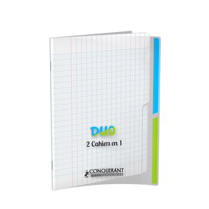 Cahier Duo polypro 17x22cm 90g 96p grands carreaux incolore CONQUÉRANT