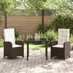 vidaXL Ensemble de salle à manger de jardin de 3 pièces avec coussins - Rattan poly marron