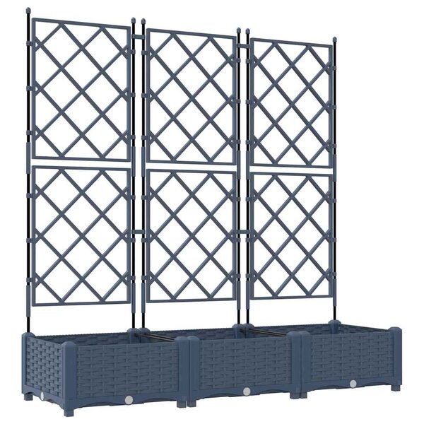 vidaXL Bac à fleurs avec Treillis 3 Pièces Gris 120 x 40 x 125.5 cm PP