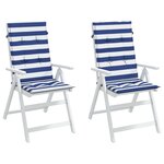 vidaXL Coussins de chaise à dossier haut lot de 2 rayures bleu/blanc