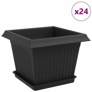 vidaXL Pots de plantes 24 Pièces Noir 23 x 23 x 17 5 cm Plastique